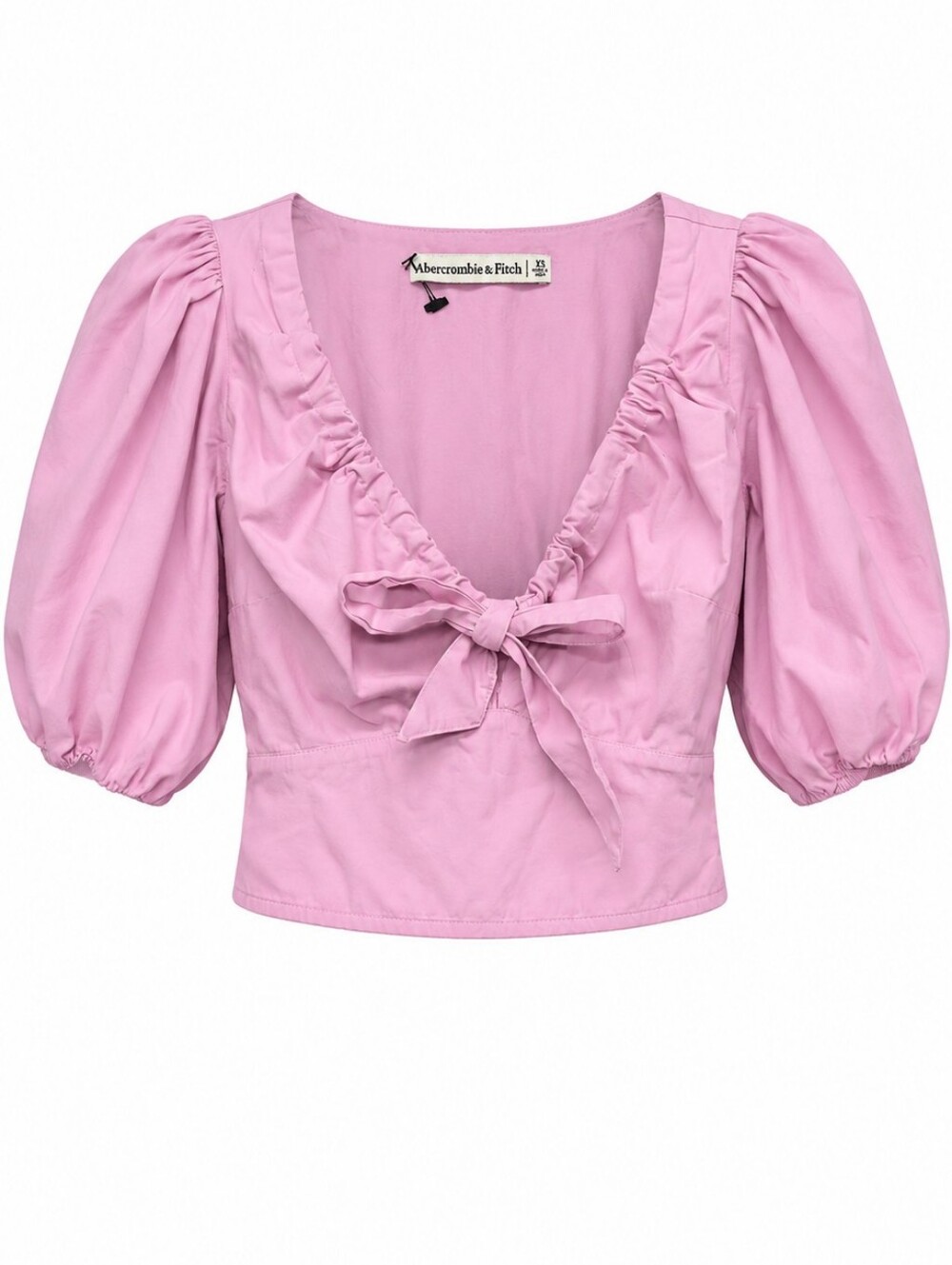 Abercrombie & Fitch Pink Puff-Sleeve Tie-Front Top